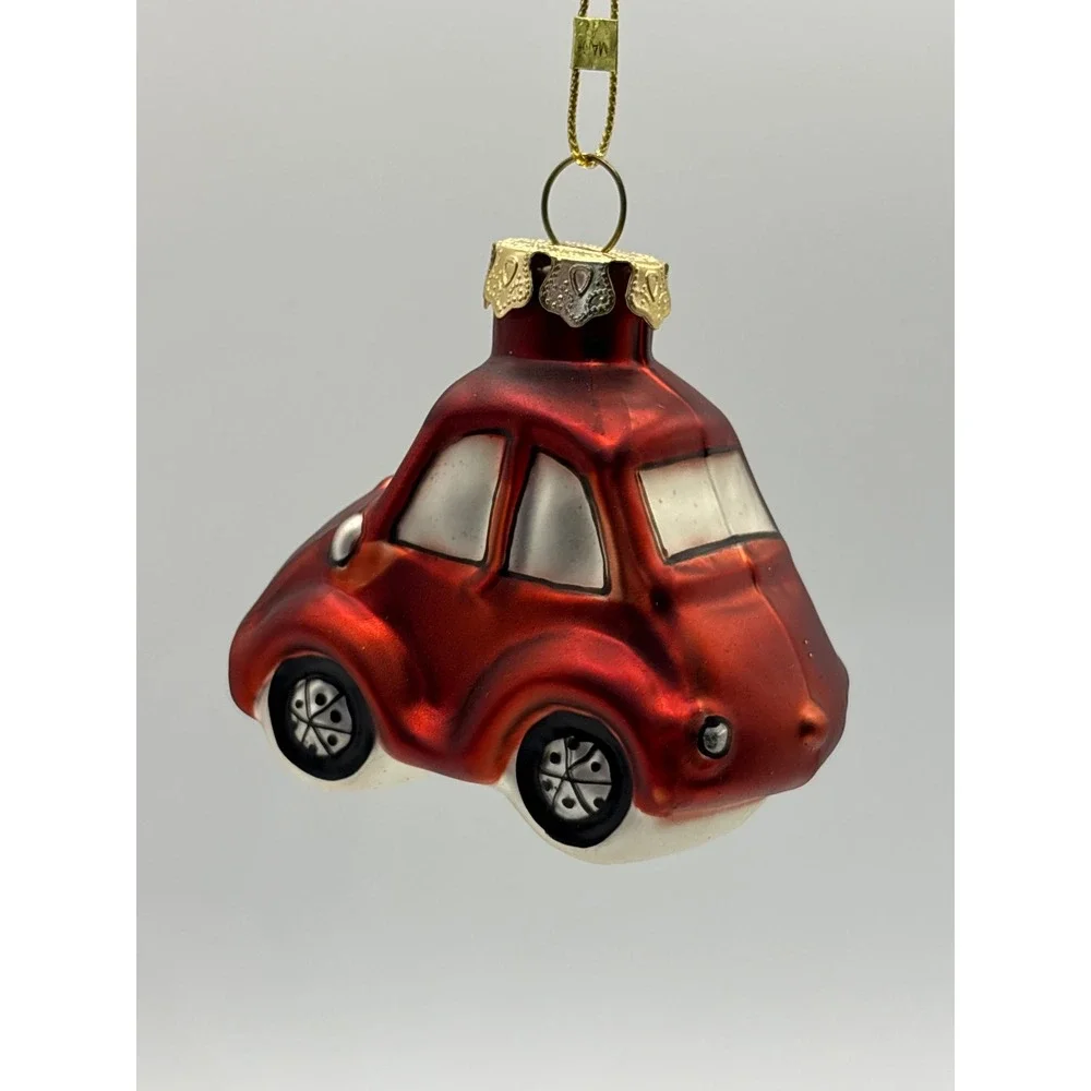 Vintage Hand Blown Mercury Glass Volkswagen Beetle Christmas Ornament Red VW